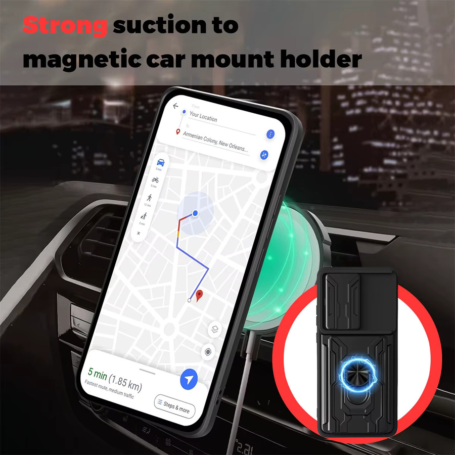 Stoßfeste Rüstung Slide Lens Handyhülle mit Kartensteckplatz für Motorola Moto Edge 60 Fusion G86 G56 G35 G15 G55 G85 G84 5G in Schwarz und Grün - Bild 2