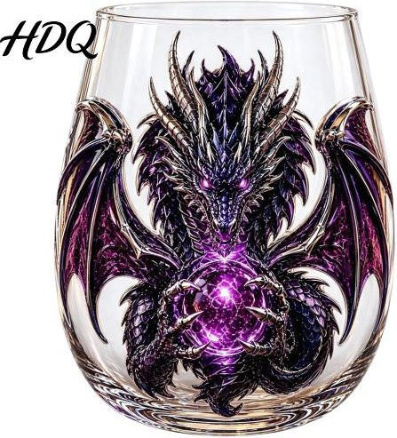 Happiness First Mythischer Drache Glas Kunst Becher mit Kristallkugel, 3D geformter Whiskey Verkostungsbecher, Multicolour, 400ml - Bild 1
