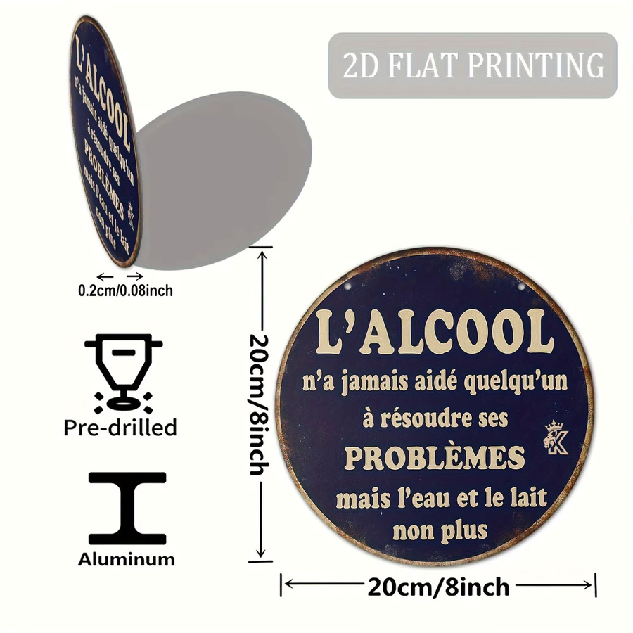 Rundes Metallschild Potdemiel mit französischem Vintage-Zitat als Aluminium-Wanddekoration, Durchmesser: 20,3 cm - Bild 4