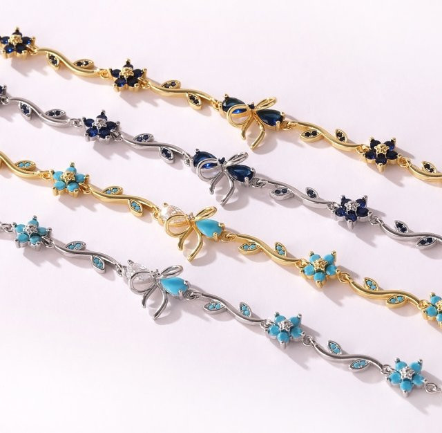YUYAN Armband, Schmetterling, Türkis-Stein, Zirkonia, Gold, Damen - Bild 1