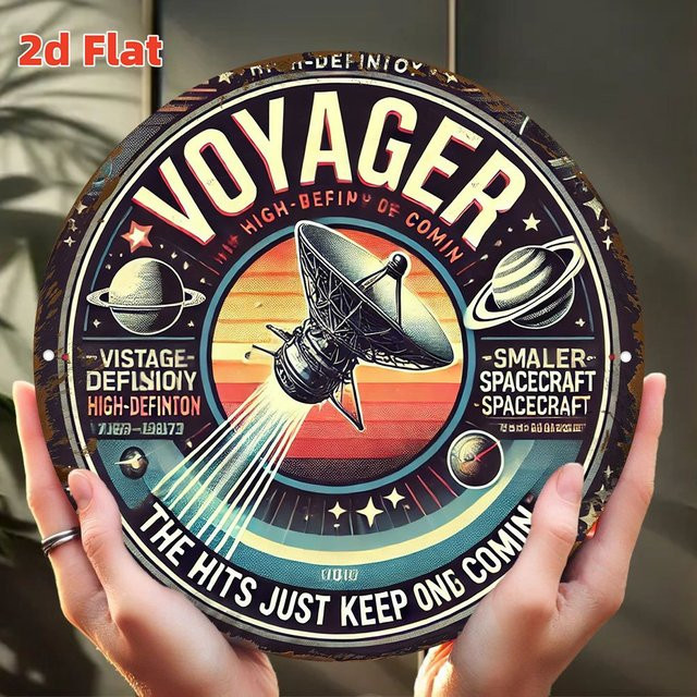 Potdemiel NASA 2D Flat Traveler Space Probe Sci-Fi Wanddekorationsschild aus Metall, rund, Mehrfarbig, Durchmesser: 20 cm - Bild 1