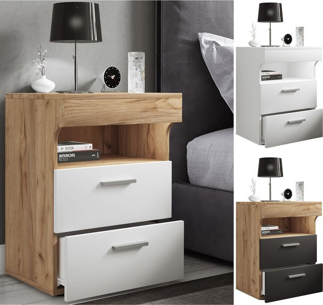 VCM Nachtschrank Slepal L Beistelltisch mit zwei Schubladen H x B x T: 61 x 45 x 39 cm - Bild 1