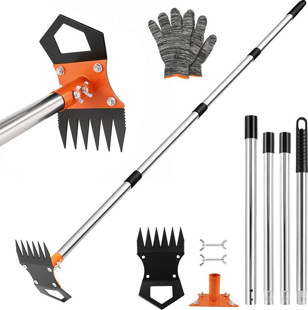 Adifare 2-in-1 Gartenhacke und Unkrautrechen mit verstellbarem langem Stiel, Bodenkultivator und Unkrautentferner für Garten und Rasen - Bild 1