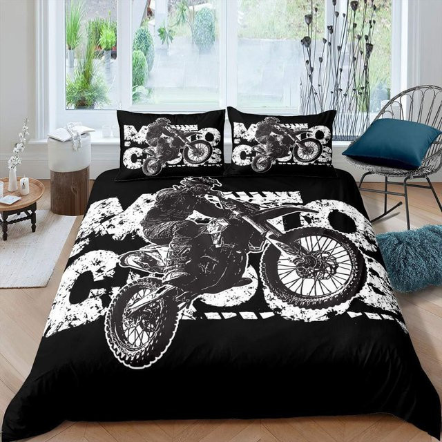Flylo Bettwäsche-Set mit Motocross-Print für Kinder, 2-teilig, Schwarz, B/H: 140 x 200 cm - Bild 1