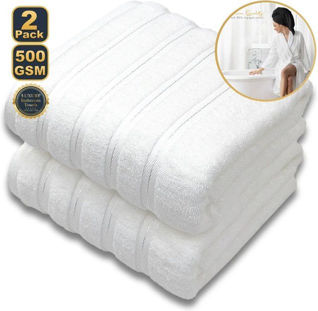 EGW Handtuch-Set aus 100% Baumwolle, weiches Strandtuch in Weiß, 2er-Pack, B: 70 cm, L: 140 cm - Bild 1