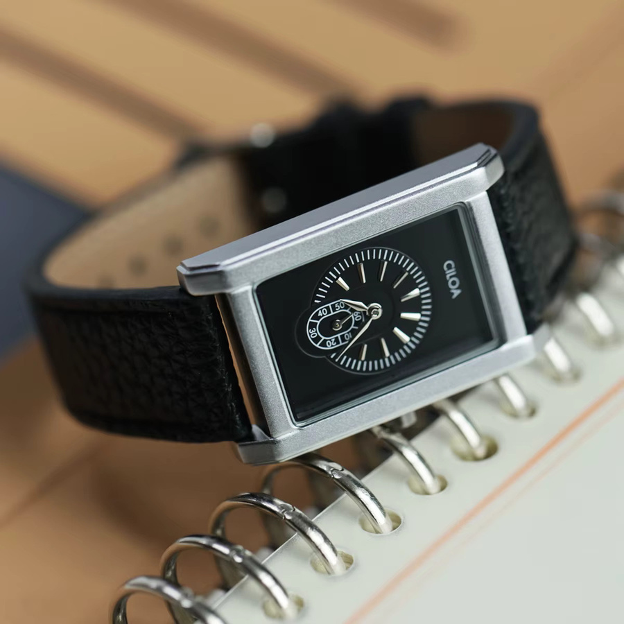 CILOA Armbanduhr, Quarz, Edelstahl, Leder, Schwarz, Eckig, Herren - Bild 4
