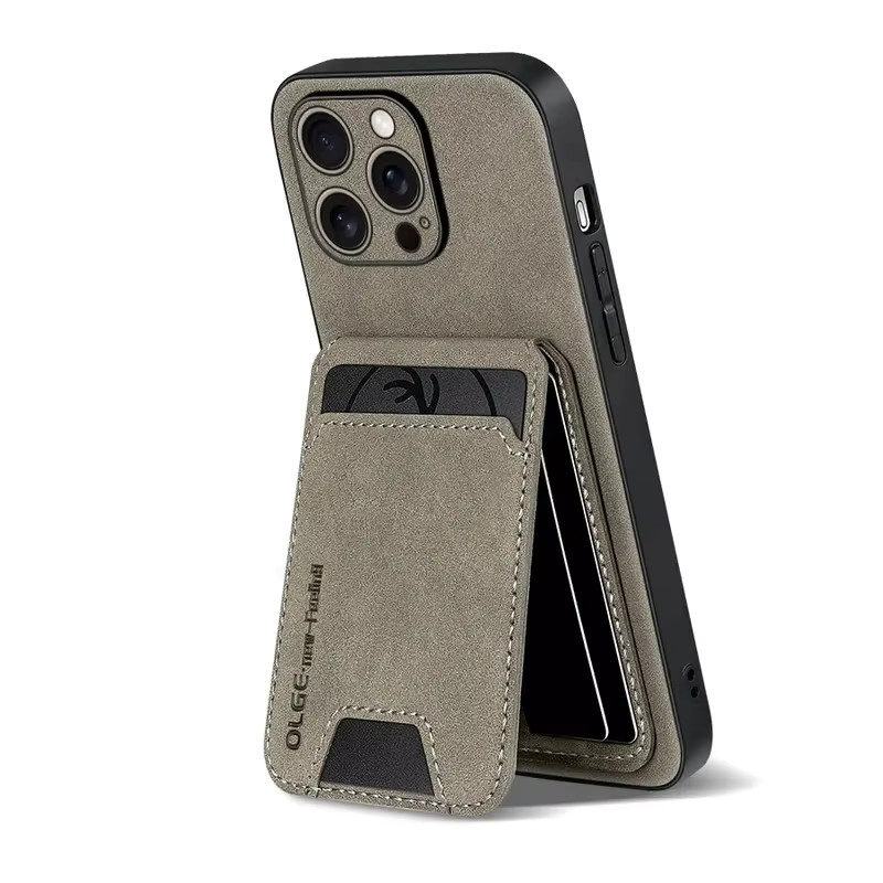 Stoßfeste Leder-Handyhülle mit Kartenfach für Apple iPhone 17 16 15 14 13 11 Pro Max in Schwarz und Grau - Bild 3