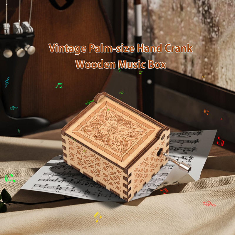 Vintage Holz-Spieluhr von Tooarts mit Handkurbel und geschnitztem Holzgehäuse - Bild 4