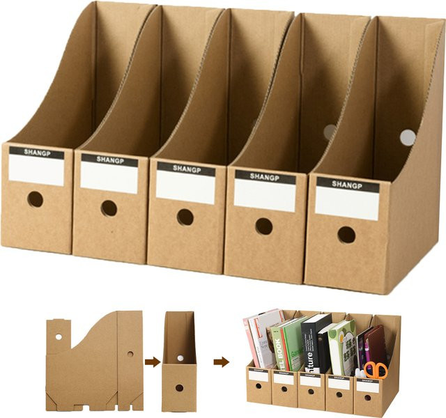 5er Set Faltbare Schreibtisch Organizer aus Kunststoff in Braun für Dateien und Bücher - Bild 1
