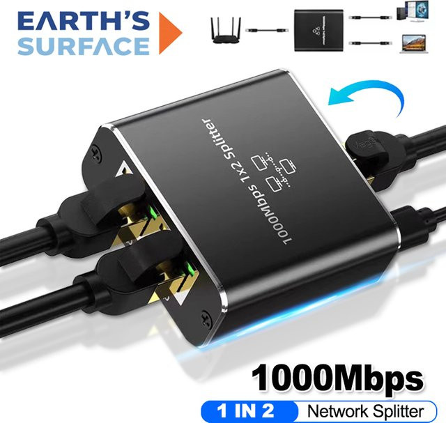 OUIO Gigabit 1000Mbps Ethernet Netzwerk Splitter 1 auf 2 LAN Adapter in Schwarz - Bild 1