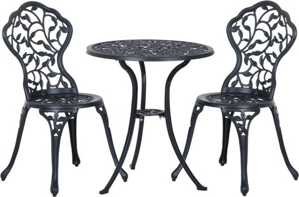 Outsunny Bistroset für 2 Personen aus Metall mit Tisch und 2 Stühlen, Schwarz matt, ideal für Garten, Terrasse und Außenbereich