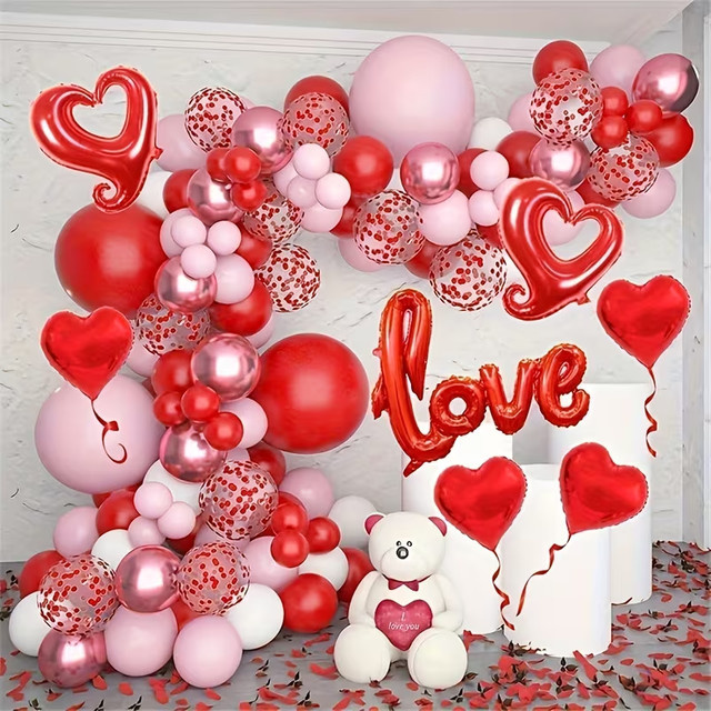126-teiliges Ballon-Bogen-Girlanden-Set für Valentinstag, Hochzeit und Verlobung in Rot mit Herz-Motiven - Bild 1