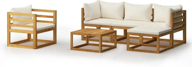 vidaXL 6-tlg Garten-Lounge-Set aus massivem Akazienholz mit cremeweißen Auflagen in L-Form - Bild 1