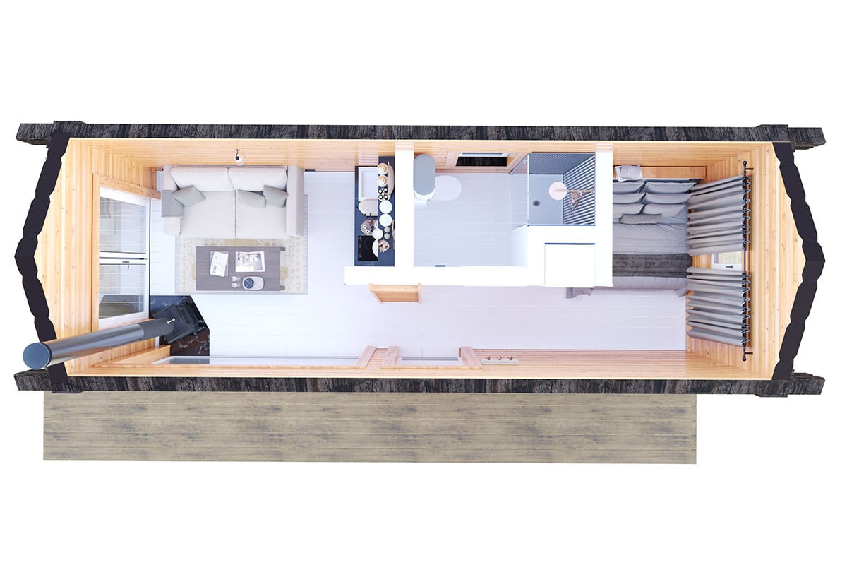 Tiny House Fertighaus HyggeHut winterfestes Blockhaus B/T: 8 x 3 m - Bild 2