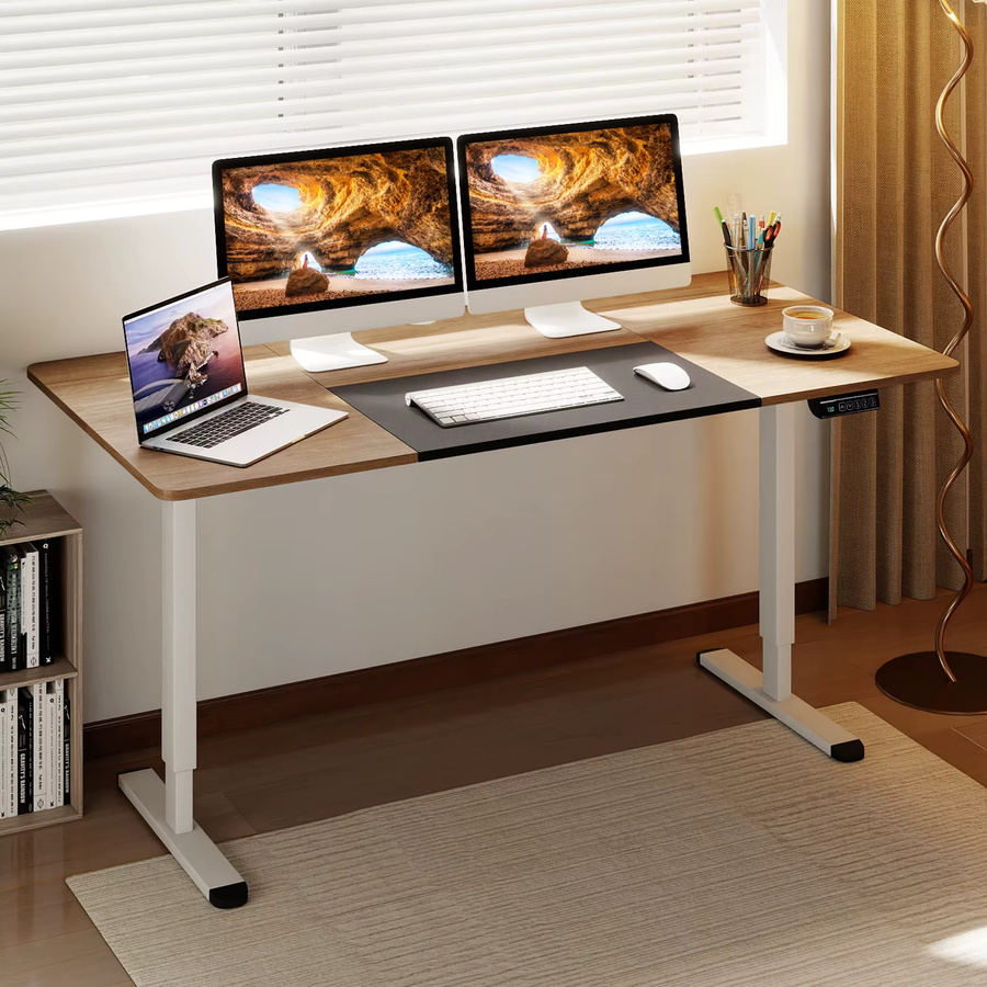 GOFLAME Elektrischer Stehschreibtisch höhenverstellbar mit Computertisch-Funktion, B/T: 140 x 70 cm, Beige oder Braun - Bild 2