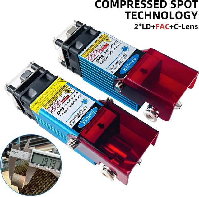 JEEL 80W Lasermodul mit Luftunterstützung, 450nm blauer Laserkopf für CNC-Laserschneidemaschinen und Holzbearbeitung - Bild 1