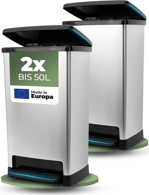 Novaliv 2er Set Großer Tretmülleimer aus Edelstahl mit Soft-Close-Deckel, 50 l, Silber - Bild 1