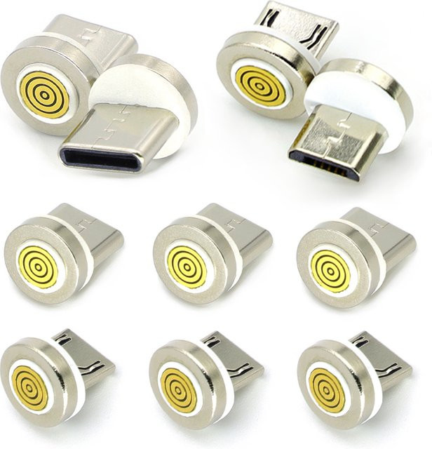 JCD 5er Set magnetische Ladekabel-Steckeradapter für USB-C und Micro-USB, 7-polig, 360-Grad-Drehung, Farbe: Silber - Bild 1