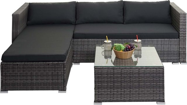 MCW Poly-Rattan Lounge-Set MCW-F57 Garten- und Balkon-Sitzgruppe in Grau mit dunkelgrauen Sitz- und Rückenpolstern - Bild 1