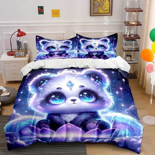 Bettwäscheset mit Lotus- und Sternenpanda-3D-Druck aus Mikrofaser, Mehrfarbig, B/H: 135 x 200 cm - Bild 1