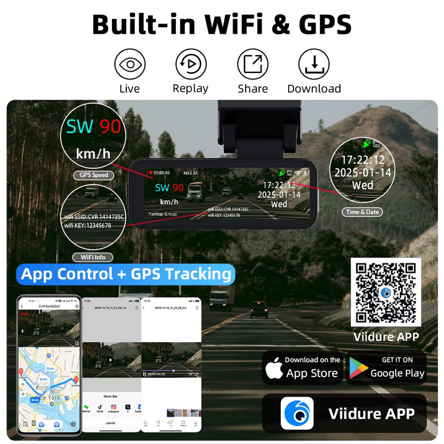 ACCEO 4K Auto-Dashcam in Schwarz mit Nachtsicht, WLAN, optionalem GPS, 2.5K Rückkamera und 24H Parkvideoaufzeichnung - Bild 5