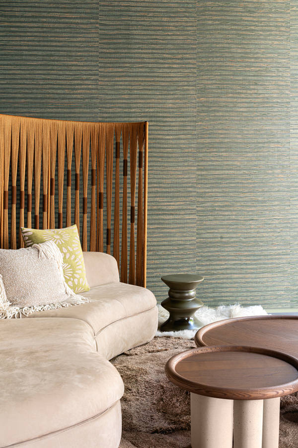 Arte International Wallpaper Raphia in Teal mit Textur und Streifenmuster - Bild 1