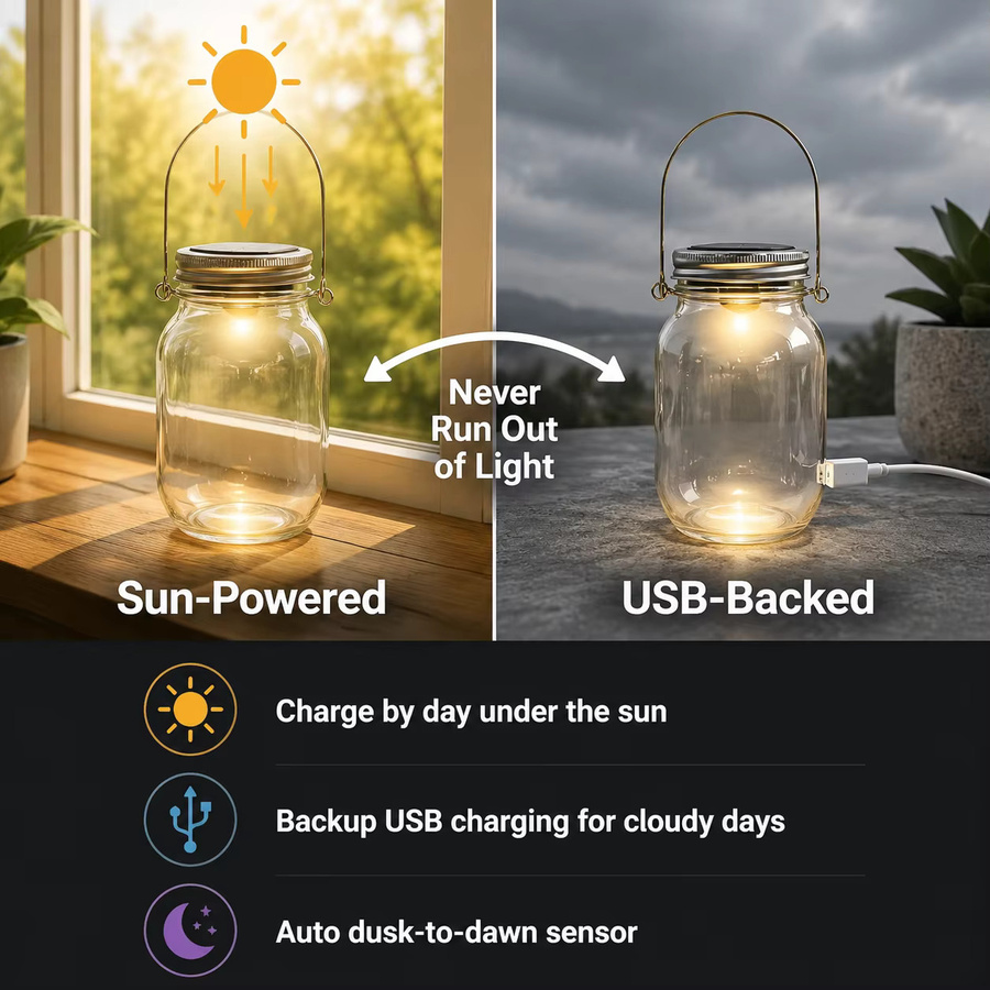 12er-Pack Solar-Einmachglas-Lichter aus Glas in Transparent mit warmweißem LED-Licht für Garten und Terrasse - Bild 3