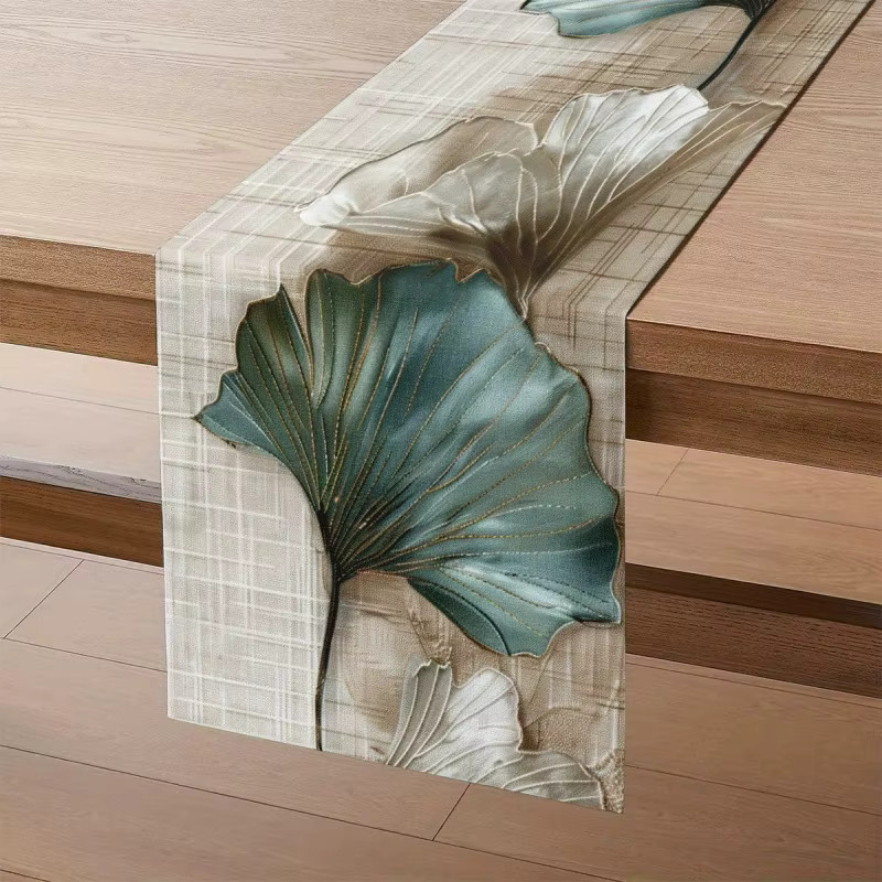VIKAMA Tischläufer mit floralem Ginkgo-Design aus Leinen, Rechteckig, Breite: 90 cm, Tiefe: 33 cm - Bild 5
