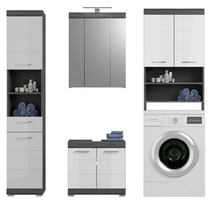 Inn.Furn Badmöbel-Set Shawn in Weiß Hochglanz und Grau, 4-teilig, 190 cm - Bild 3