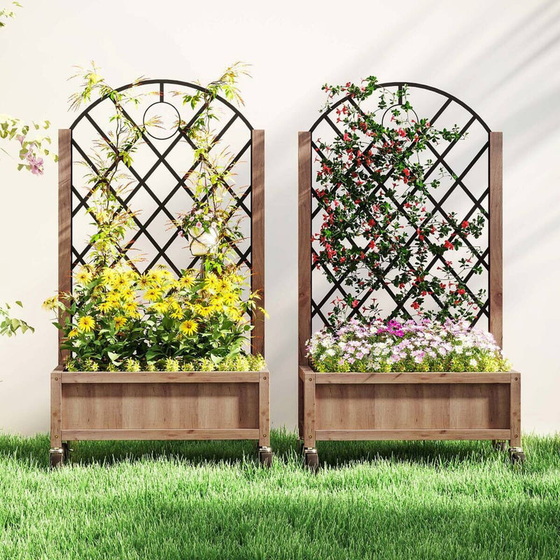 Outsunny 2er Set Hochbeet aus Holz mit Rollen und Rankgitter in Braun, B/H/L: 52 x 25 x 97 cm - Bild 7