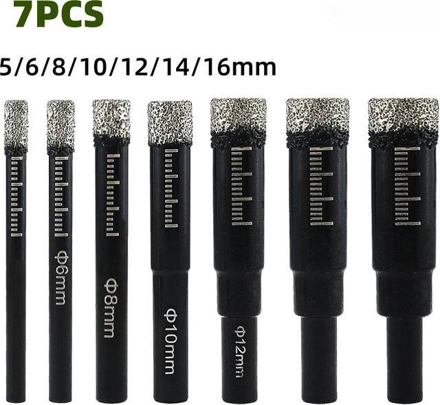 GUVONC Diamant-Lochsägen-Set vakuumgelötet für Trockenschnitt in Porzellanfliesen, Marmor, Quarz, Stein und Glas, Durchmesser: 5 mm, 6 mm, 8 mm, 10 mm, 12 mm, 14 mm, 16 mm - Bild 1