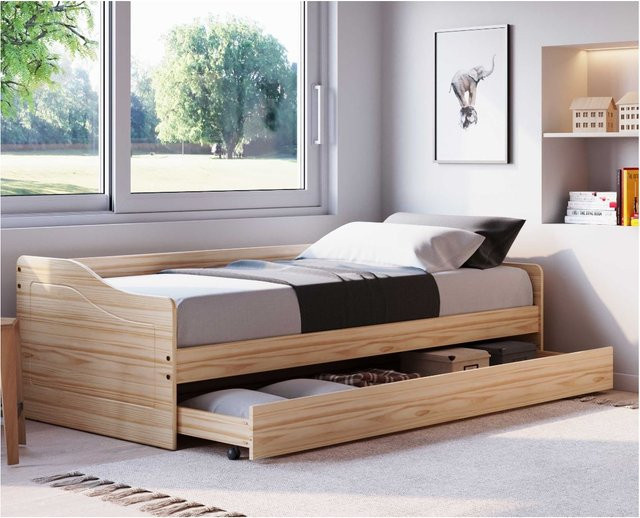 Inter Link Funktionsbett Leonie Kinderbett aus Kiefernholz mit Ausziehbett und Lattenrost B/T/H: 90 x 200 cm, Farbe: Natur - Bild 1
