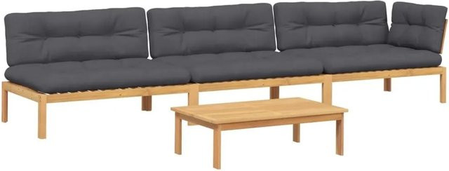 vidaXL 4-teilige Garten-Sofagarnitur aus Akazienholz in L-Form mit anthrazitfarbenen Polsterkissen - Bild 1