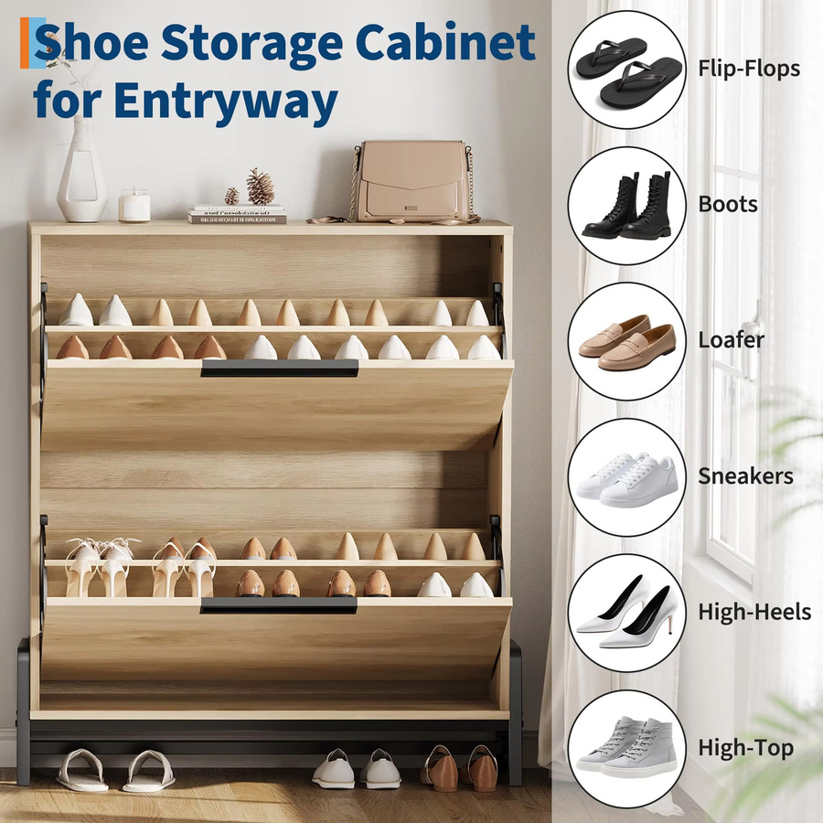 CABIHOME Schuhschrank mit Kippschubladen in Eiche Braun, platzsparender freistehender Schuhschrank mit verstellbaren Einlegeböden für Flur und Wohnzimmer - Bild 4