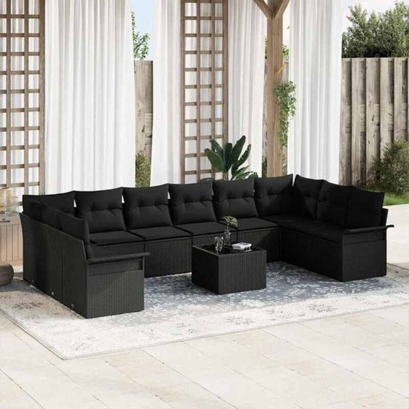 vidaXL Garten-Sofa-Set aus Poly-Rattan mit 11-teiligem Kissen-Set in Schwarz - Bild 1