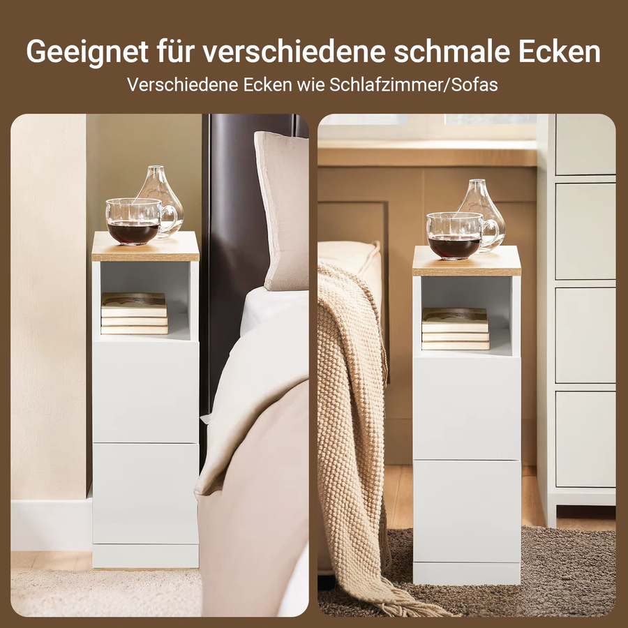 SoBuy Nachttisch FBT149-WN schmal mit 2 Schubladen und Ablage, Weiß, B: 20 cm, T: 35 cm, H: 60 cm - Bild 5