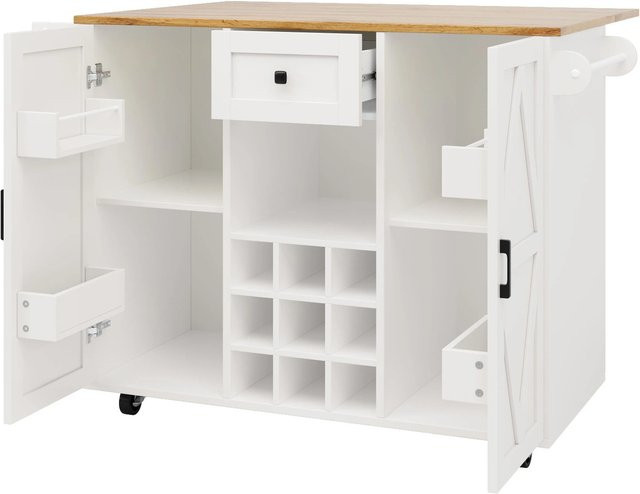 okwish Kücheninsel mit ausziehbarem Esstisch und Snackregal in Weiß, B/T/H: 137 x 65 x 95 cm - Bild 1
