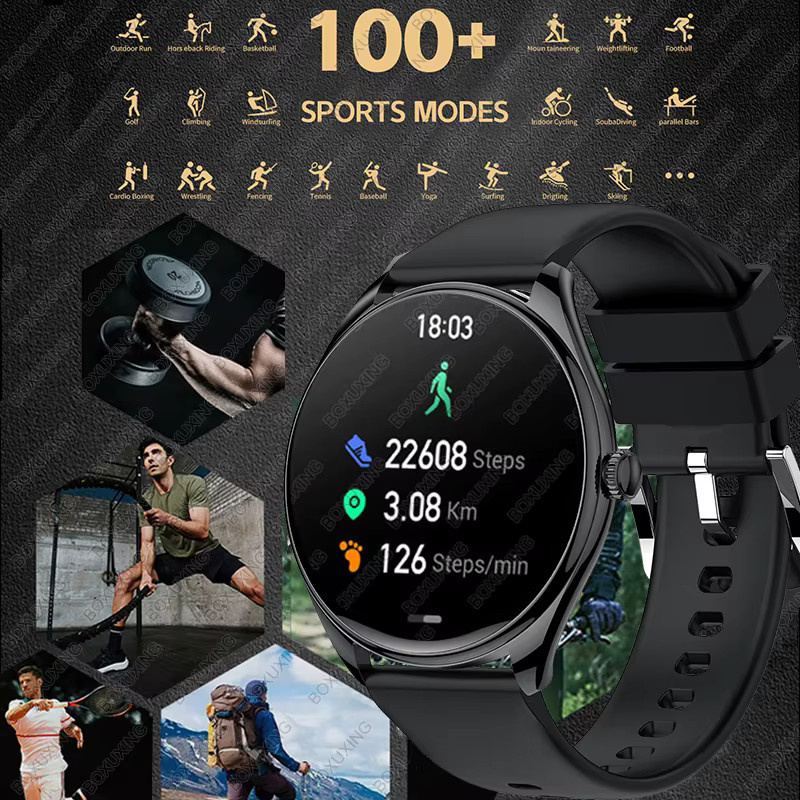 BOXUXING Smartwatch für Herren in Schwarz mit AMOLED 3D-Runddisplay, Edelstahlarmband, Herzfrequenzmessung, Bluetooth-Anruffunktion und wasserdichtem Design - Bild 4