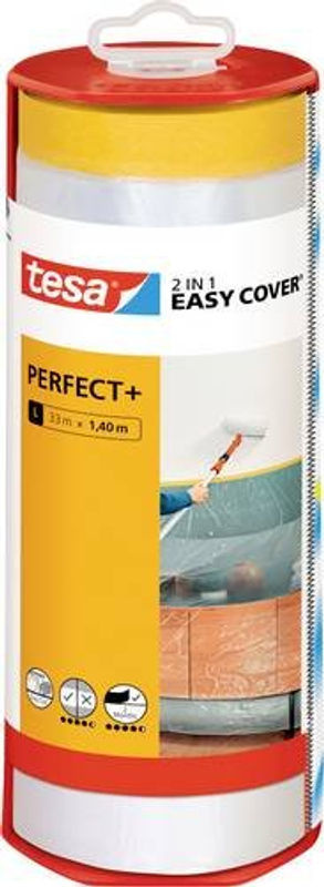 tesa Easy Cover Perfect+ L Abdeckfolie mit Washi-Malerband und Spender, Gelb/Transparent, B: 1,40 m x L: 33 m - Bild 2