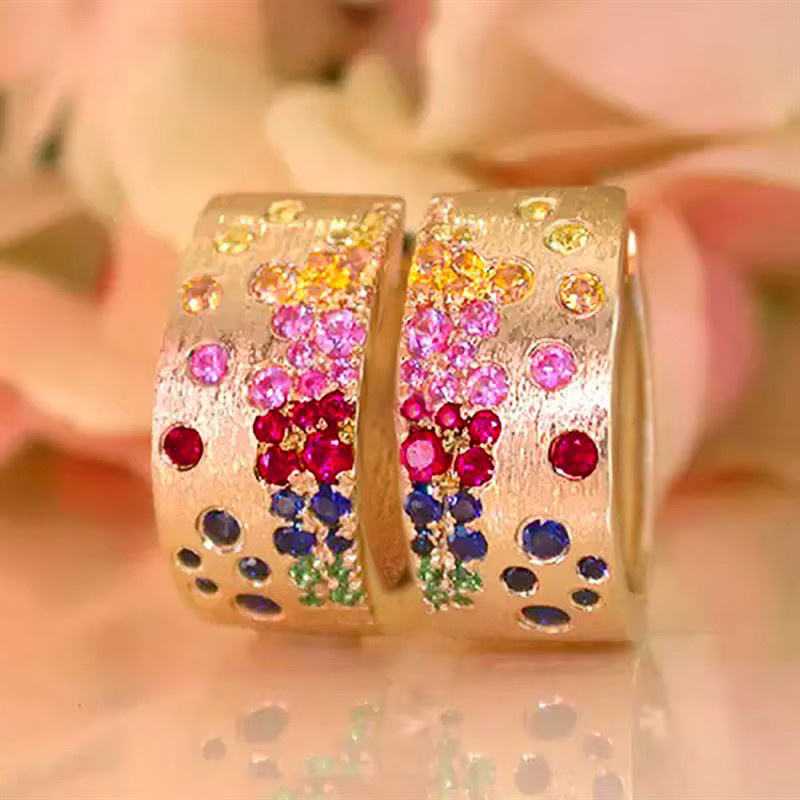Huitan Bunte Creolen, Gold, Zirkonia, Damen - Bild 2