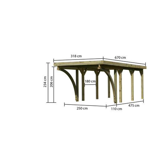 Karibu Einzelcarport Classic 2 mit PVCDach und zwei Einfahrtsbögen, kesseldruckimprägniertes Holz, Außenmaß B: 273 cm, T: 586 cm - Bild 4