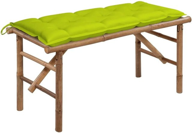 furnicato Klappbare Gartenbank aus Bambus mit grünen Auflagen, Breite: 118 cm - Bild 1
