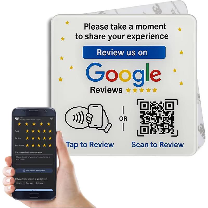Google Review QR-Code-Schild mit NFC-Funktion aus Acryl in Weiß für professionelle Kundenrückmeldungen - Bild 2