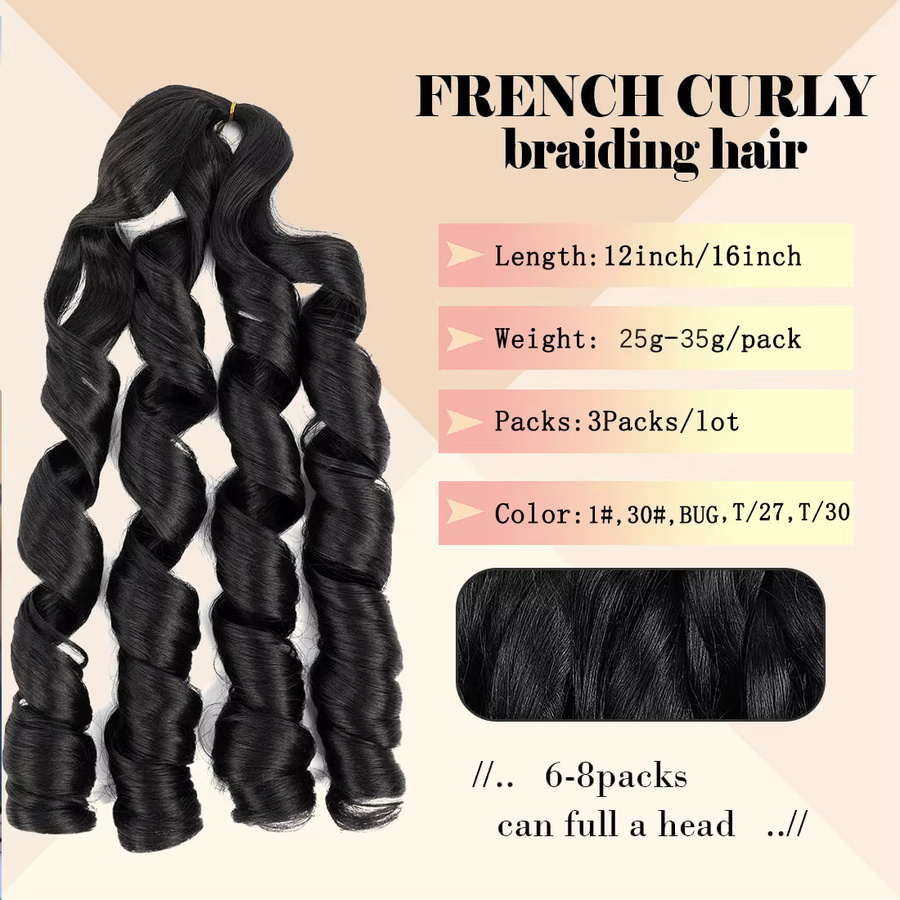 French Curl Flechthaar, 30,5/16 Zoll, lockeres gewelltes Flechthaar, 6er-Pack, Schwarz - Bild 3