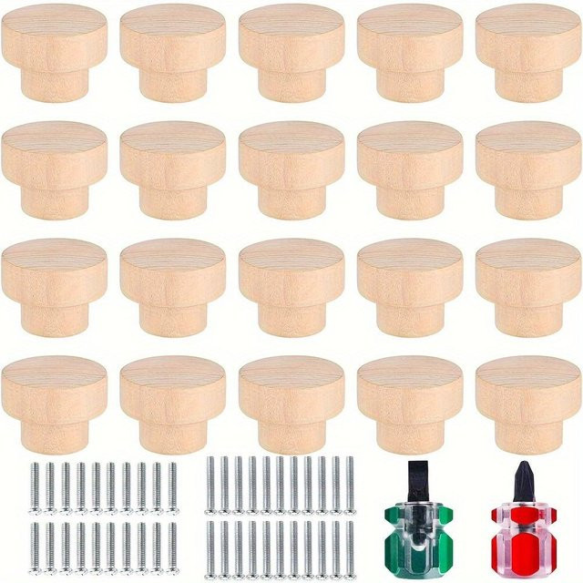 20 Stück runde Schrankknöpfe aus Holz von SZ-Damai in Braun und Beige mit flacher Oberseite und mattem Finish für Küchenmöbel, Schubladen und Schränke - Bild 1