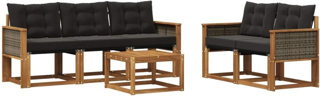 vidaXL Outdoor-Sofagarnitur aus massivem Akazienholz mit Textilene und Kissen in Natur und Schwarz - Bild 1
