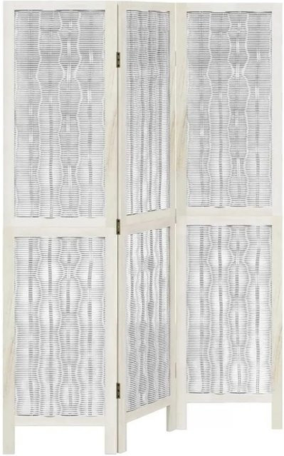 vidaXL 3-teiliger Raumteiler aus Paulownia-Massivholz in Weiß mit Weidenzweigen, H x B x T: 160 x 105 x 35,8 cm - Bild 1