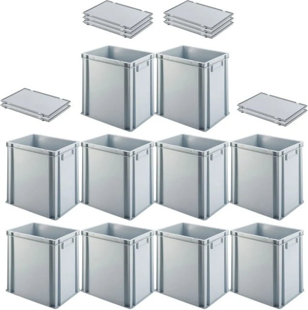 PROREGAL SuperSparSet 10x Eurobox Transportboxen mit Scharnierdeckel und geschlossenem Griff, Grau, H x B x T: 40 x 30 x 40 cm - Bild 1