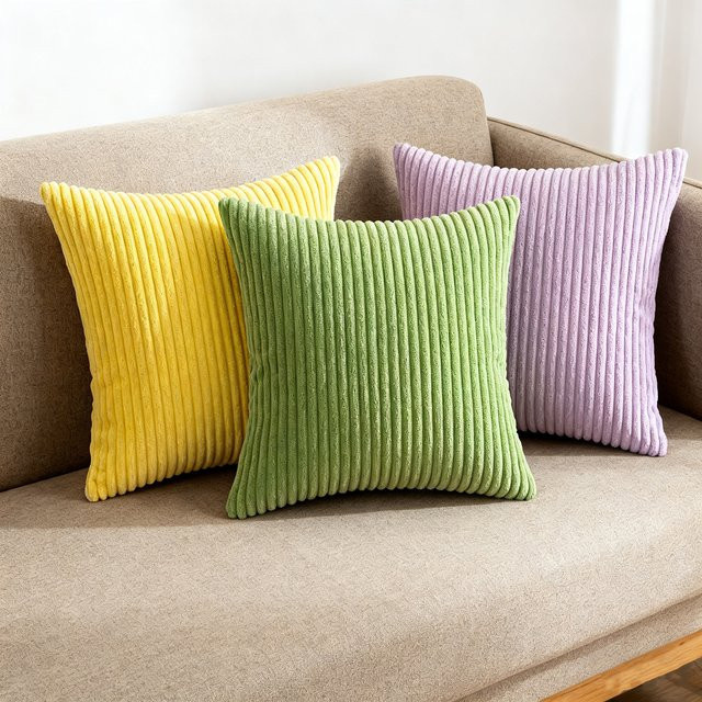 2er-Set inyahome Kissenbezüge aus Cord mit Streifen in Grün und Lila, dekorative Kissenbezüge für deine Couch - Bild 1