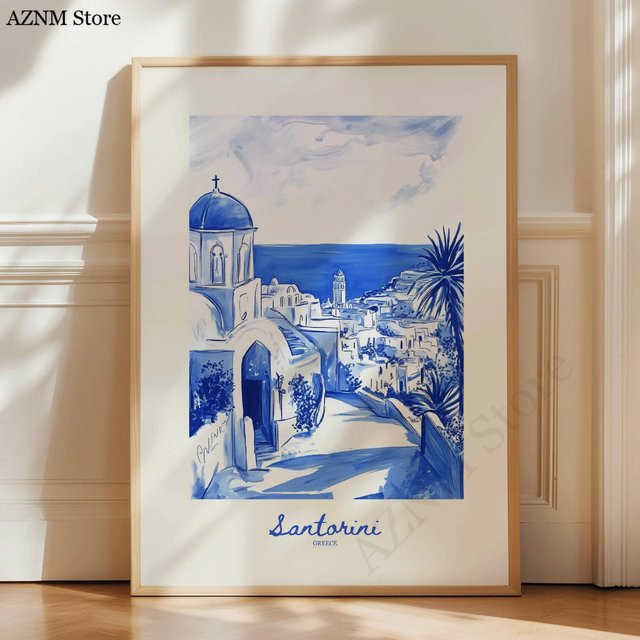 Retro City Reiseposter Potdemiel in Marineblau als handgezeichnete Wandkunst für dein Home Decor - Bild 1